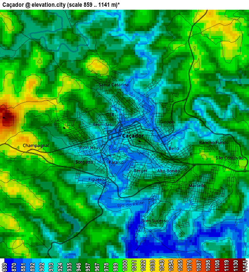 Caçador elevation map