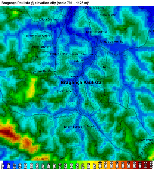 Bragança Paulista elevation map