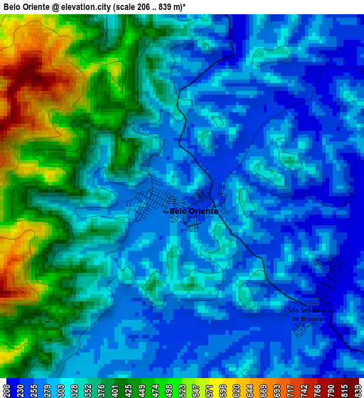 Belo Oriente elevation map