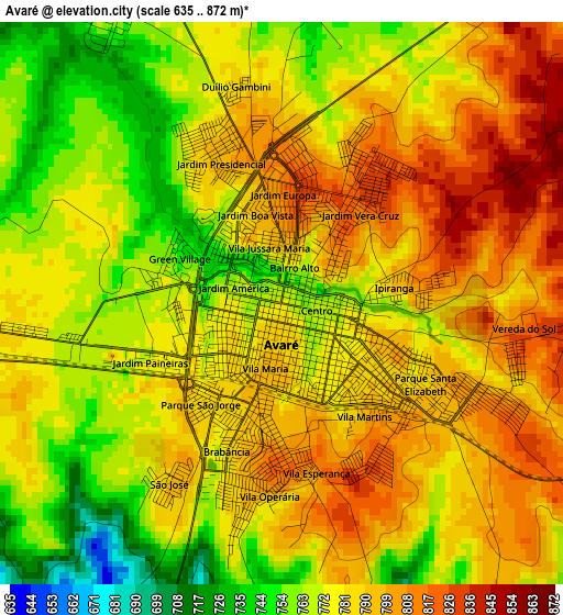 Avaré elevation map