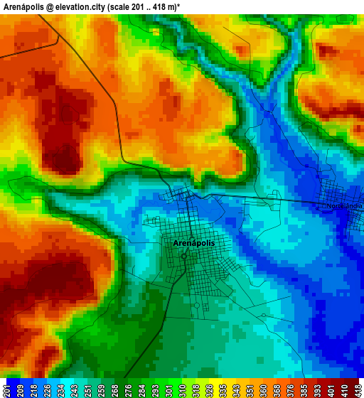 Arenápolis elevation map