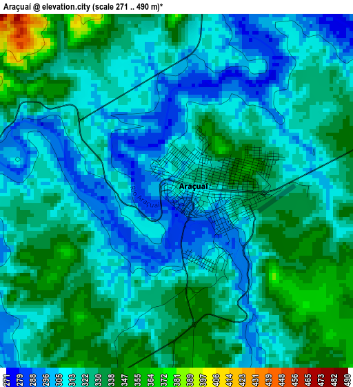 Araçuaí elevation map