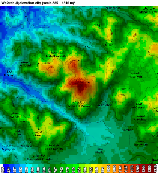 Waḑarah elevation map