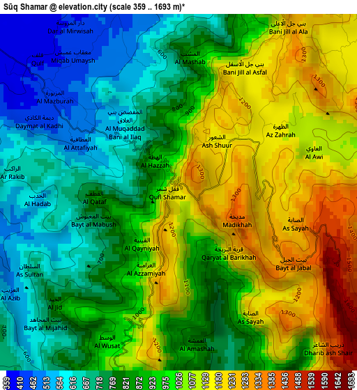 Sūq Shamar elevation map