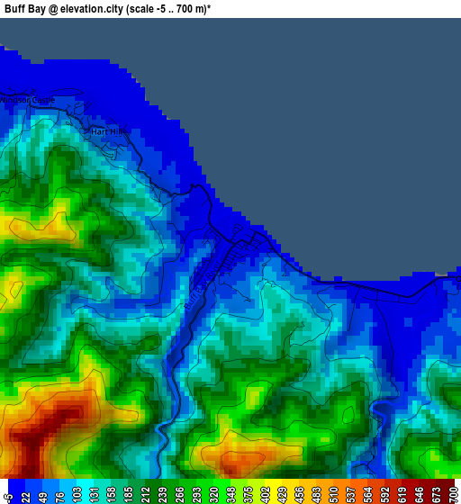 Buff Bay elevation map