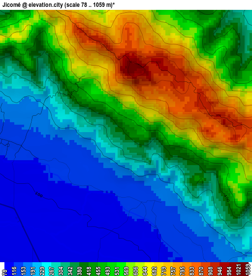 Jicomé elevation map