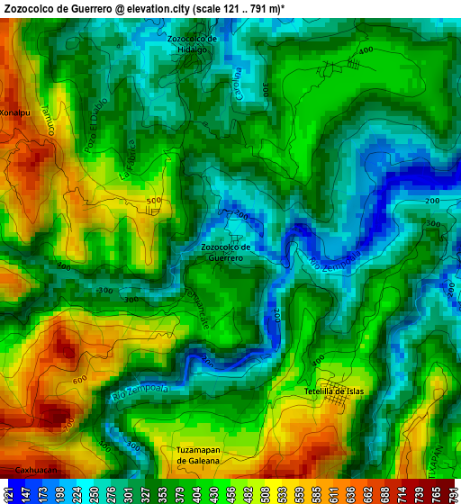 Zozocolco de Guerrero elevation map