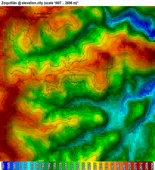 Zoquitlán elevation map