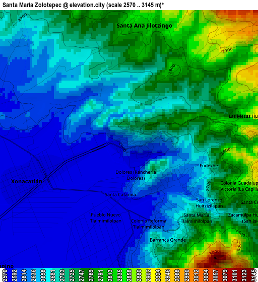 Santa María Zolotepec elevation map