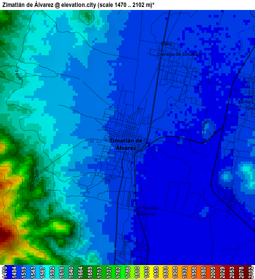 Zimatlán de Álvarez elevation map