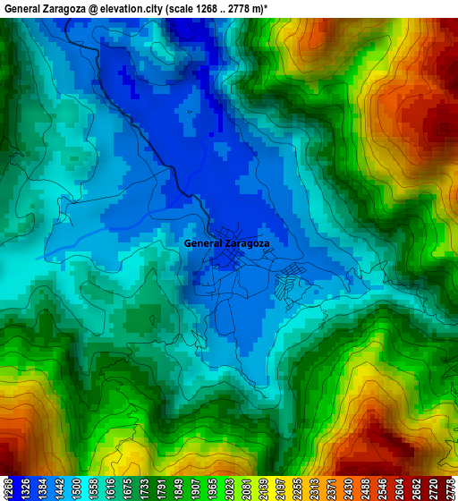 General Zaragoza elevation map