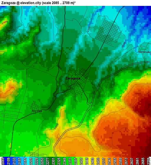 Zaragoza elevation map
