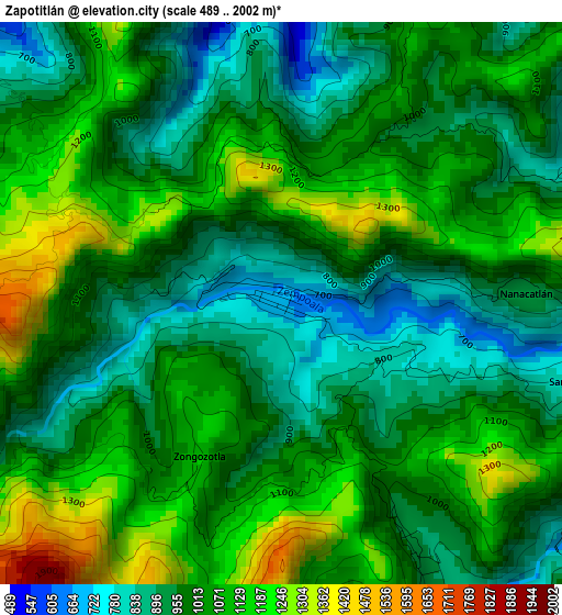 Zapotitlán elevation map