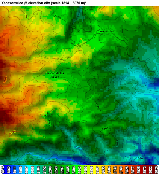 Xacaxomulco elevation map