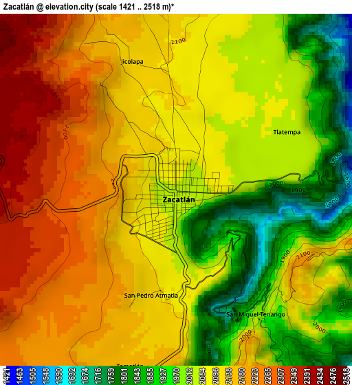 Zacatlán elevation map