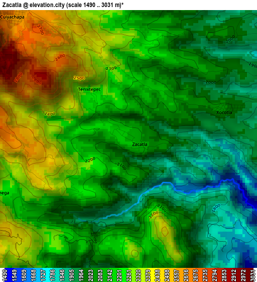 Zacatla elevation map