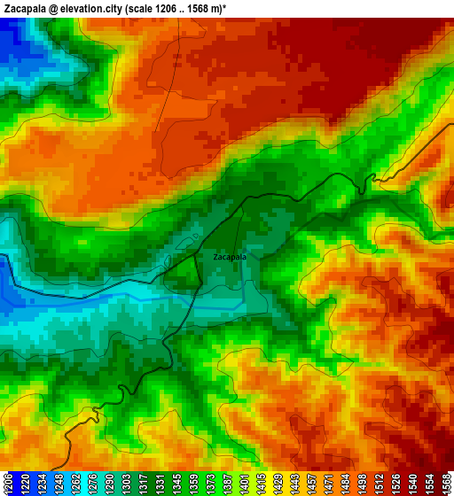 Zacapala elevation map
