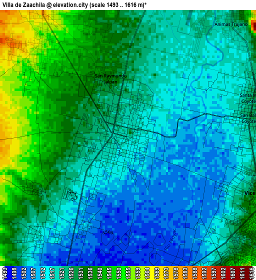 Villa de Zaachila elevation map