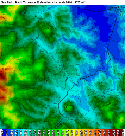 San Pedro Mártir Yucuxaco elevation map