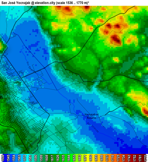 San José Yocnajab elevation map