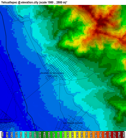 Yehualtepec elevation map