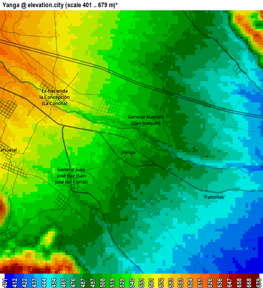 Yanga elevation map