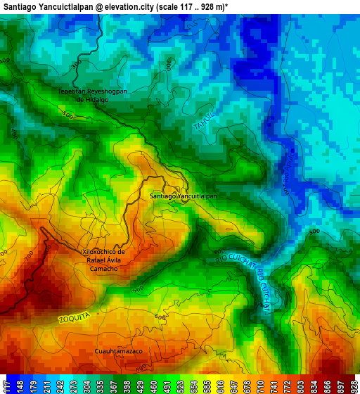 Santiago Yancuictlalpan elevation map