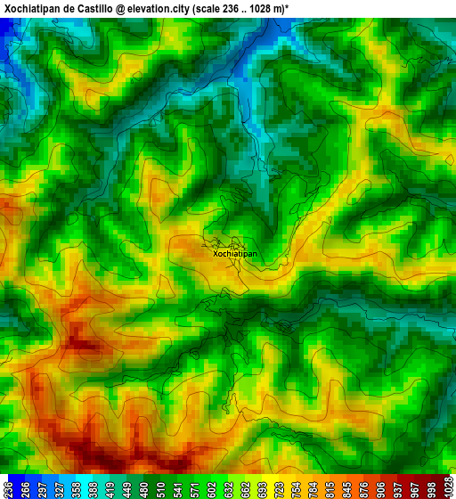 Xochiatipan de Castillo elevation map