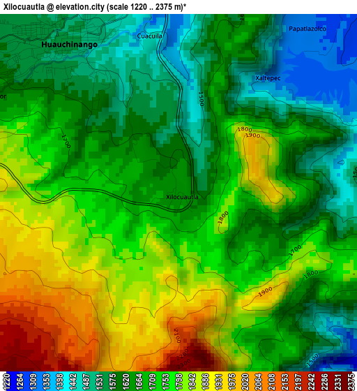 Xilocuautla elevation map