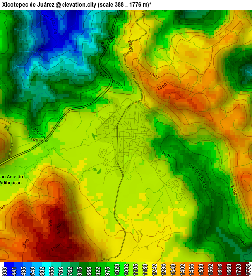 Xicotepec de Juárez elevation map