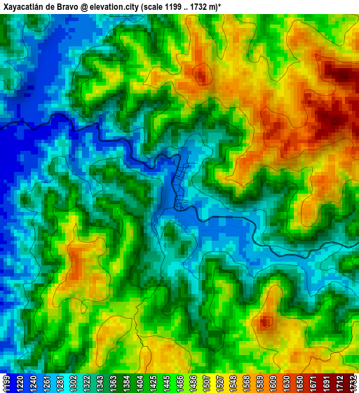 Xayacatlán de Bravo elevation map