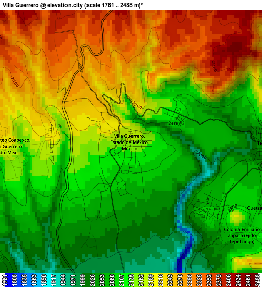 Villa Guerrero elevation map