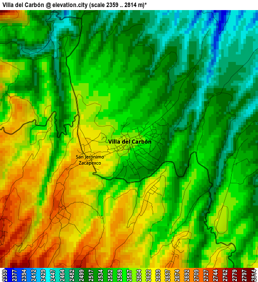 Villa del Carbón elevation map