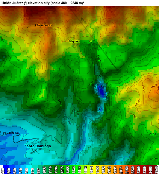 Unión Juárez elevation map