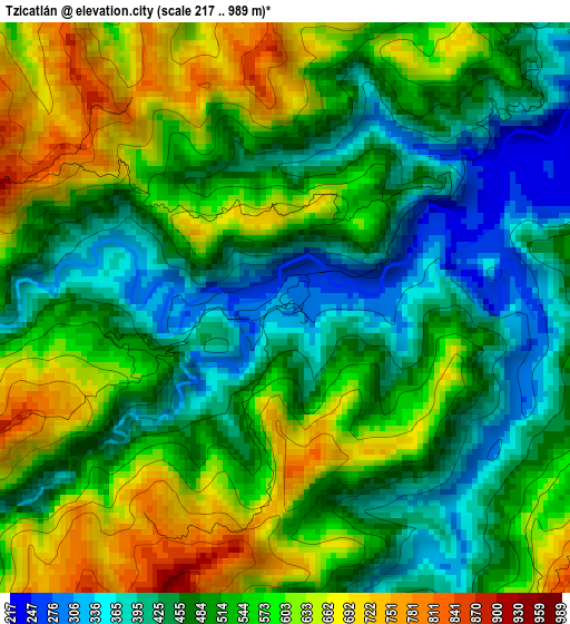 Tzicatlán elevation map