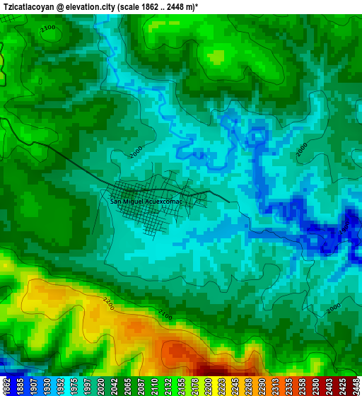 Tzicatlacoyan elevation map