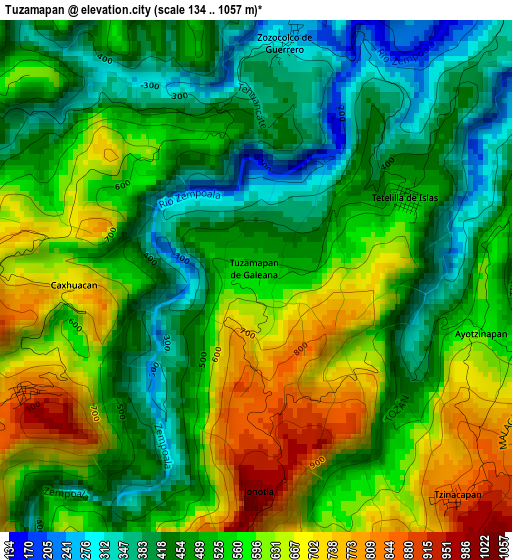 Tuzamapan elevation map