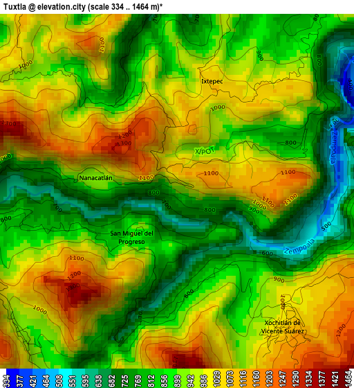 Tuxtla elevation map