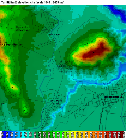 Tunititlán elevation map