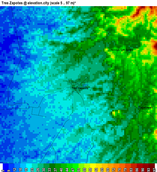 Tres Zapotes elevation map