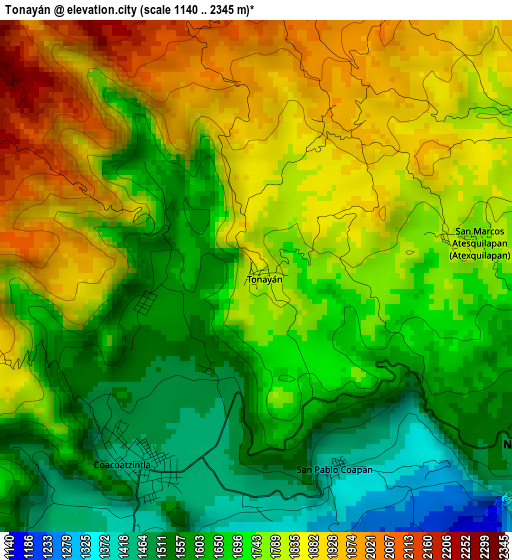Tonayán elevation map