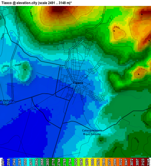 Tlaxco elevation map