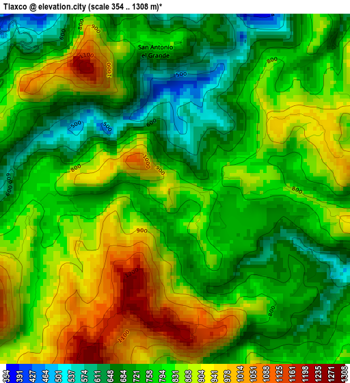 Tlaxco elevation map