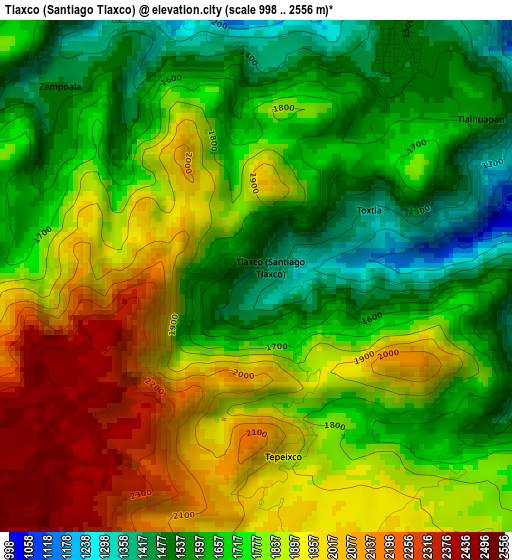 Tlaxco (Santiago Tlaxco) elevation map