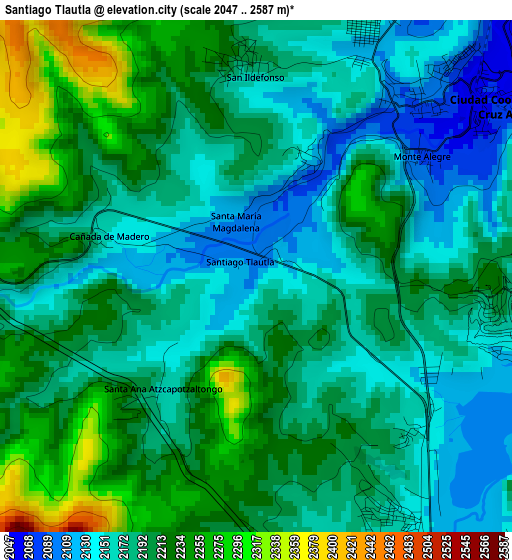 Santiago Tlautla elevation map