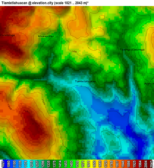 Tlamixtlahuacan elevation map
