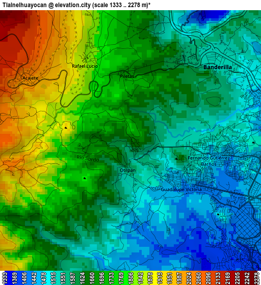Tlalnelhuayocan elevation map