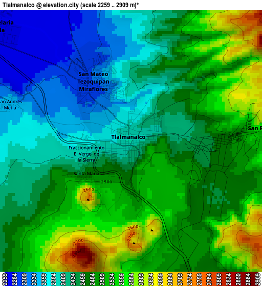 Tlalmanalco elevation map