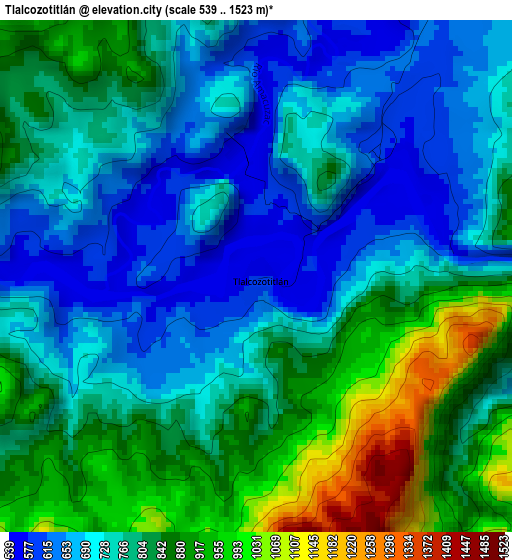 Tlalcozotitlán elevation map