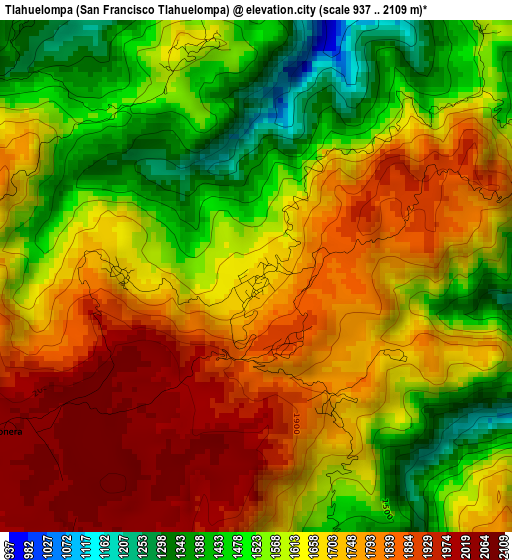 Tlahuelompa (San Francisco Tlahuelompa) elevation map